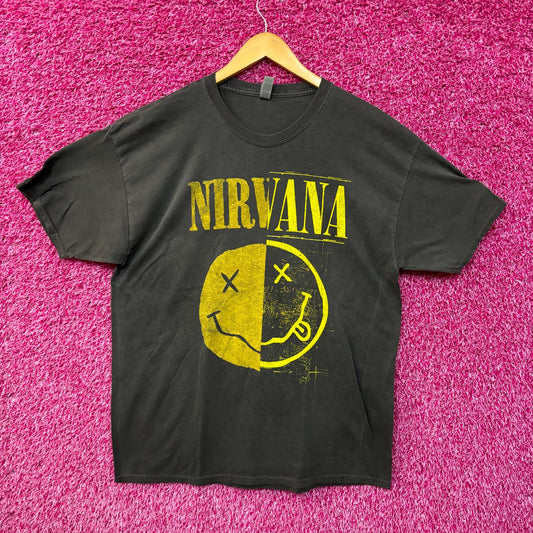 Nirvana Nevermind Split Face Dead Eye Smiley Grunge Tee XL