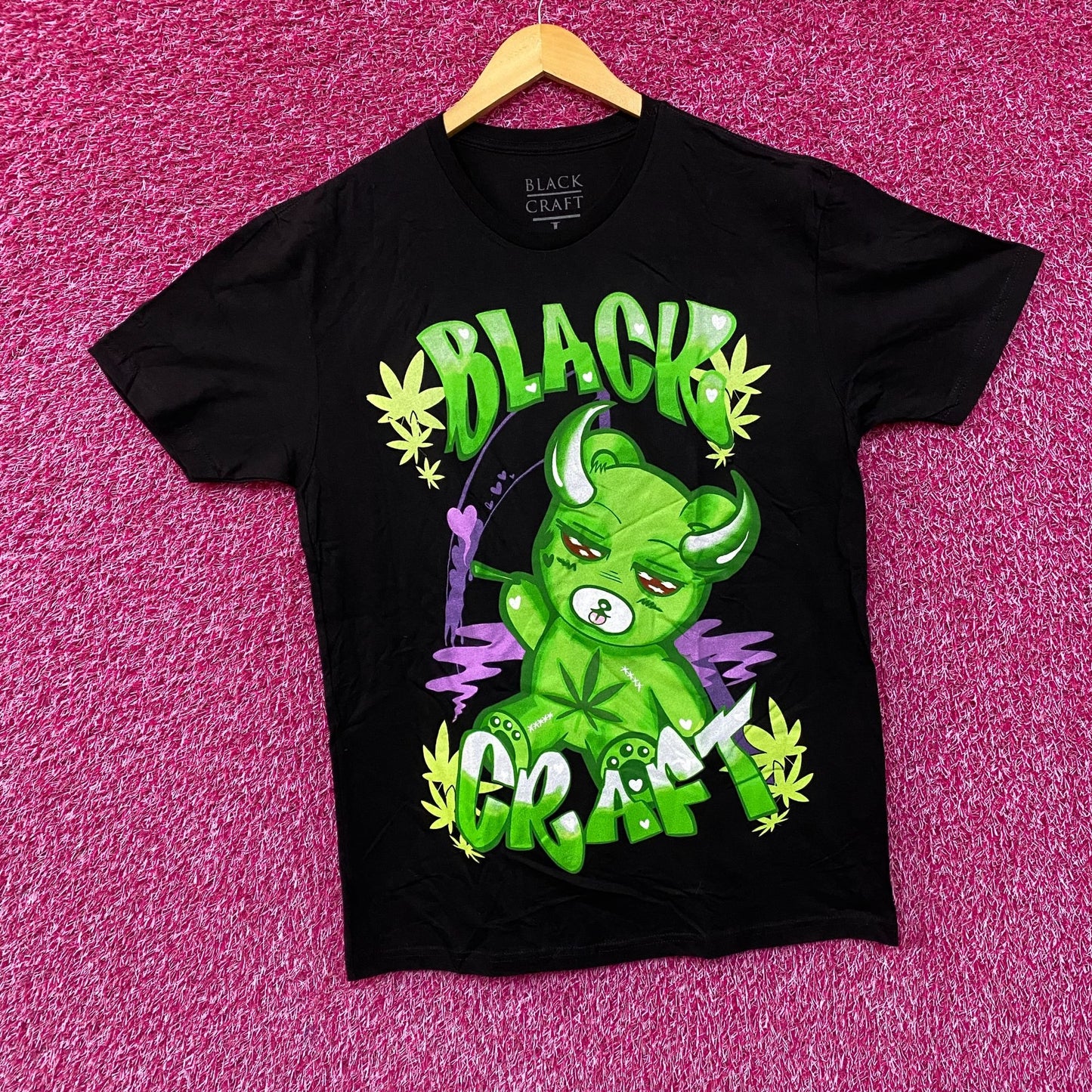 Black Craft THC Devilish Teddy Bear Goth Cartoon T-Shirt L