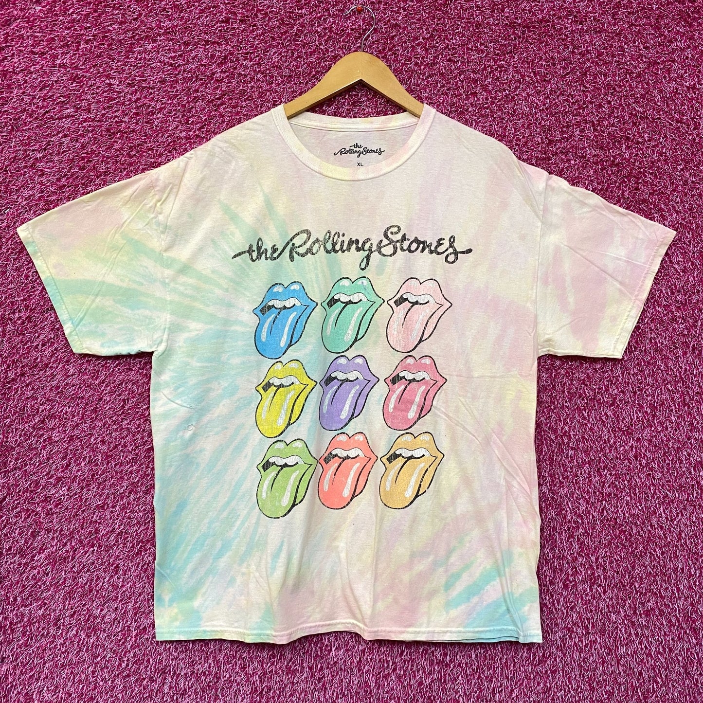 The Rolling Stones Hot Lips Pop Art Rock Pastel Tie Dye XL