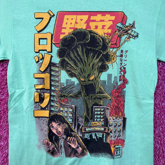Threadless The Broccozilla Kaiju Vegetable Mint Green T-Shirt Small