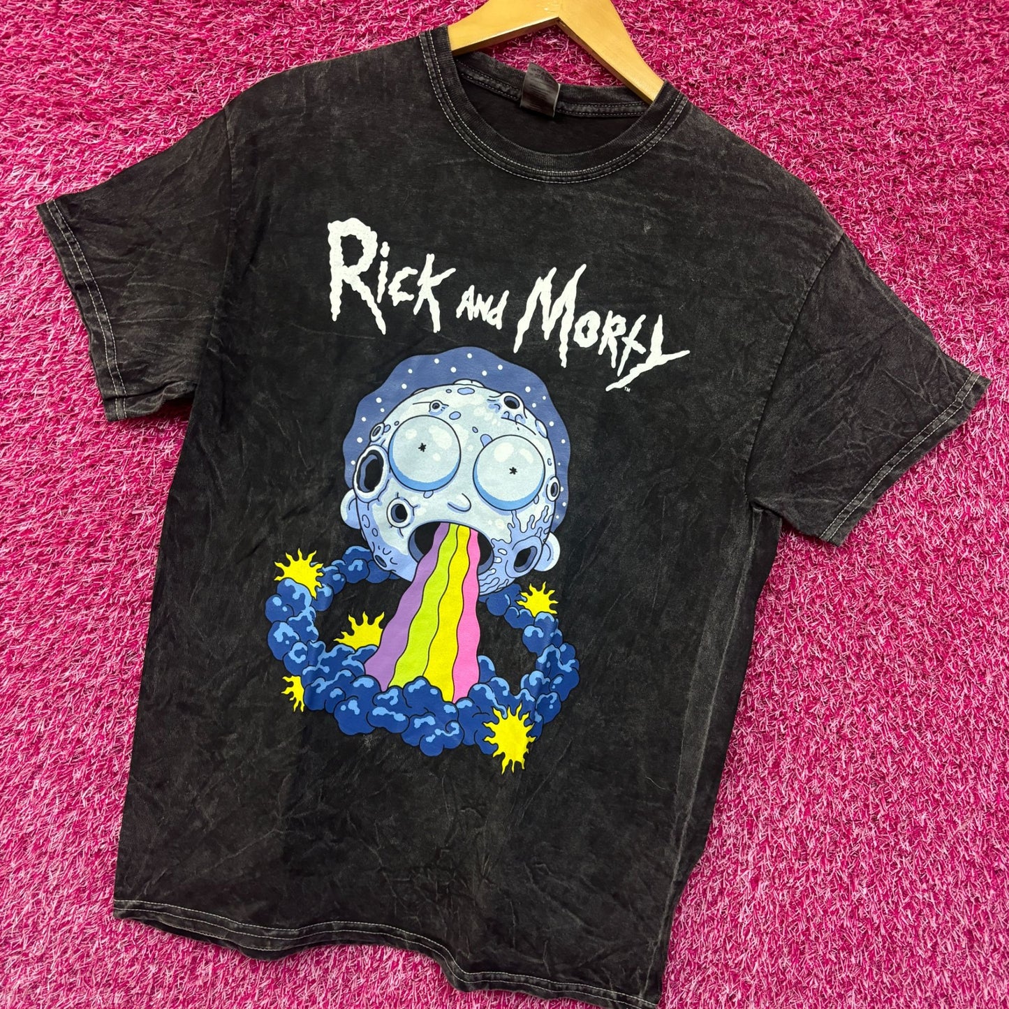 Rick and Morty Moon Morty mineral wash T-shirt size medium