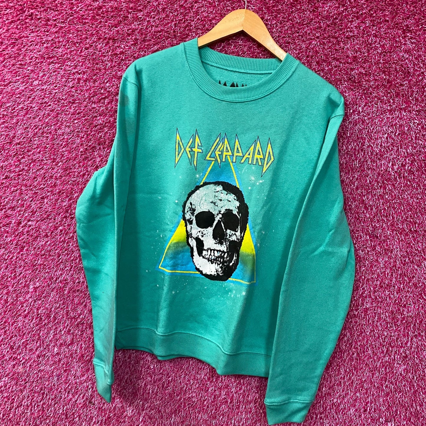 Def Leppard Skull Crew Neck Teal Sweatshirt Medium