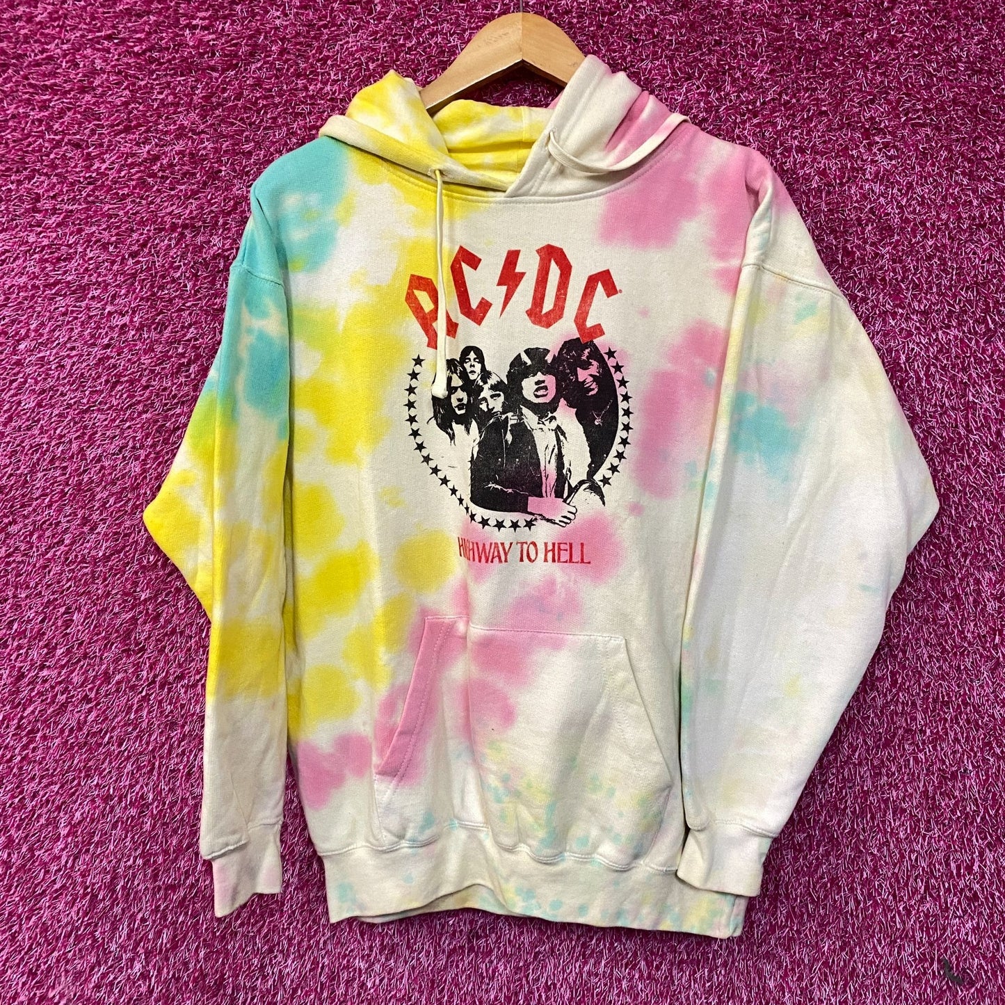 AC/DC Highway to Hell Album Rock Band Tie Dye Hoodie Large
