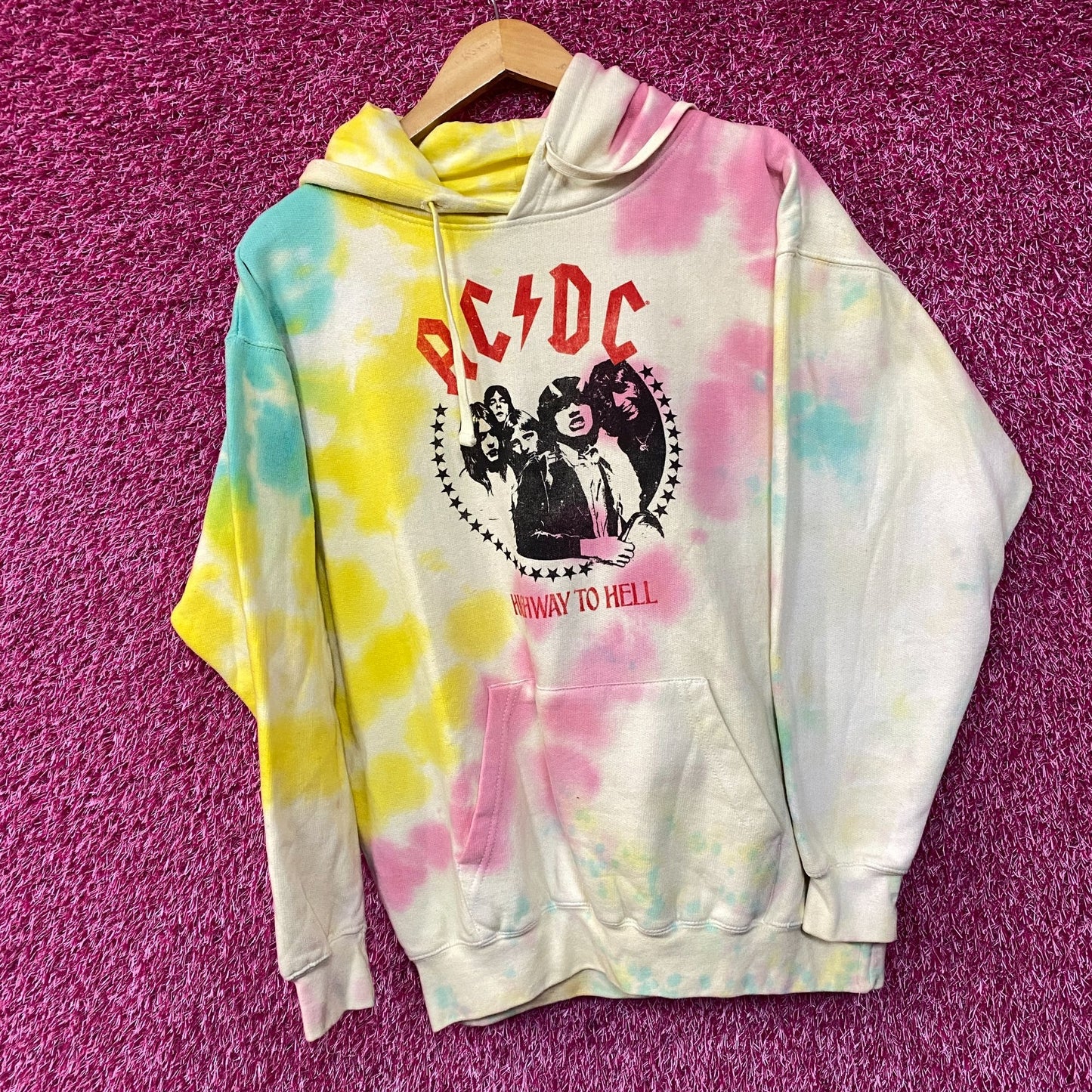 AC/DC Highway to Hell Album Rock Band Tie Dye Hoodie Large