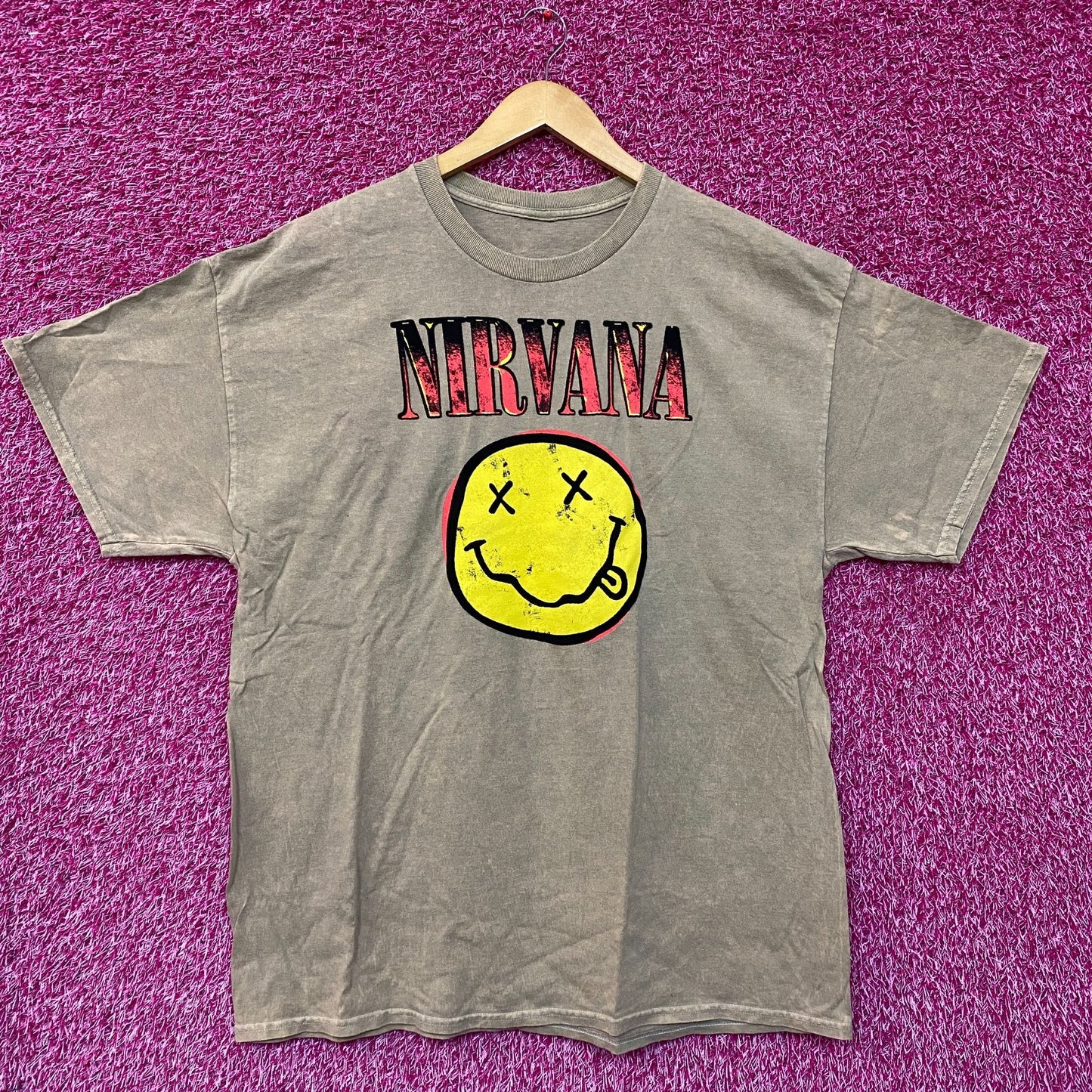 Nirvana Nevermind Tour Smiley Promo Art Grunge Tee XL