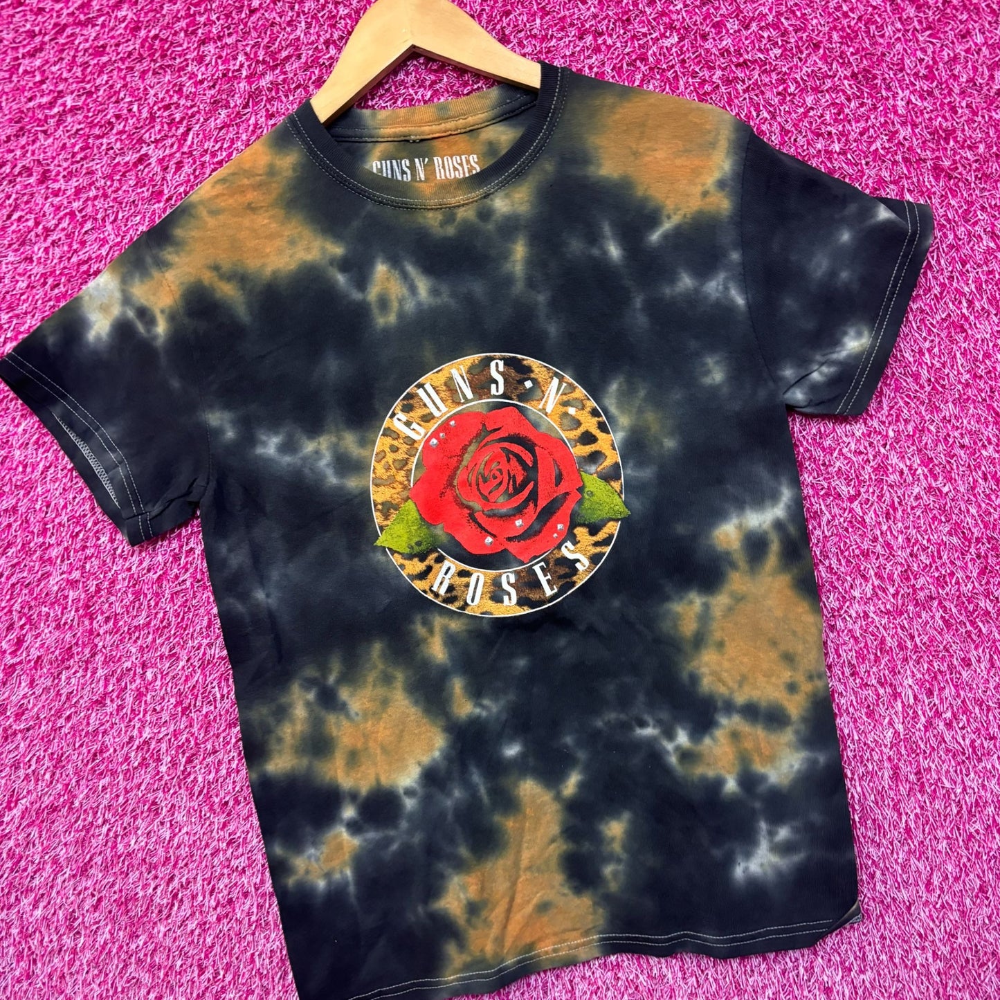 Guns N’ Roses Blossoming Rose Leopard Print Band Logo Heavy Metal Tie Dye S