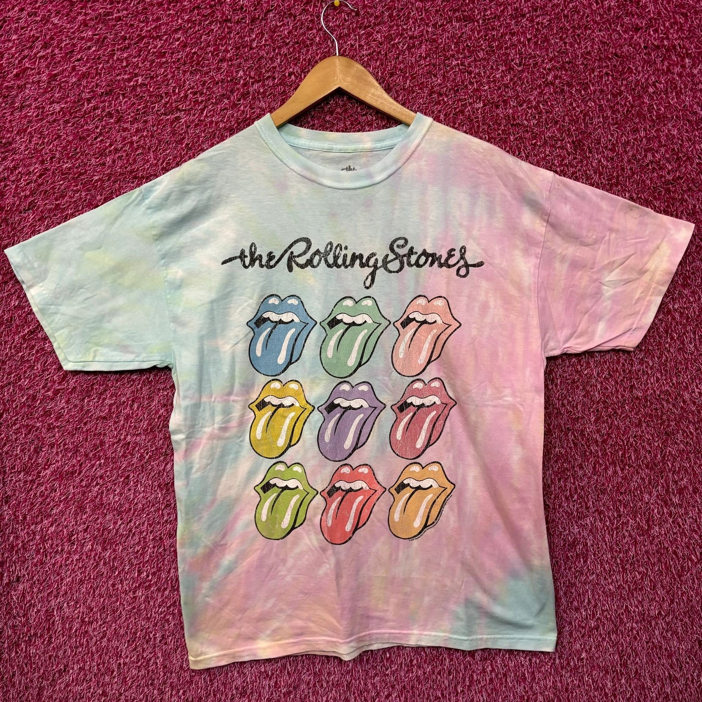 The Rolling Stones Hot Lips Pop Art Rock Pastel Tie Dye L