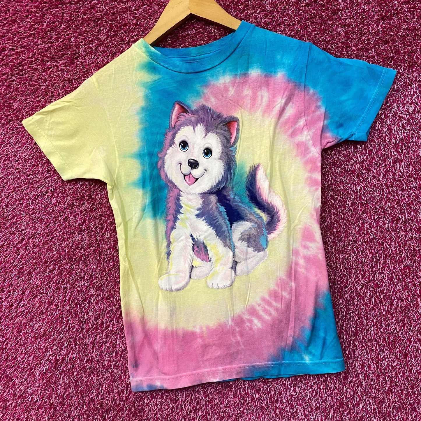 Lisa Frank Tikanni the Husky Puppy Tie-Dye T-Shirt Extra Small