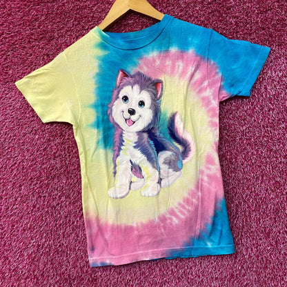 Lisa Frank Tikanni the Husky Puppy Tie-Dye T-Shirt Extra Small