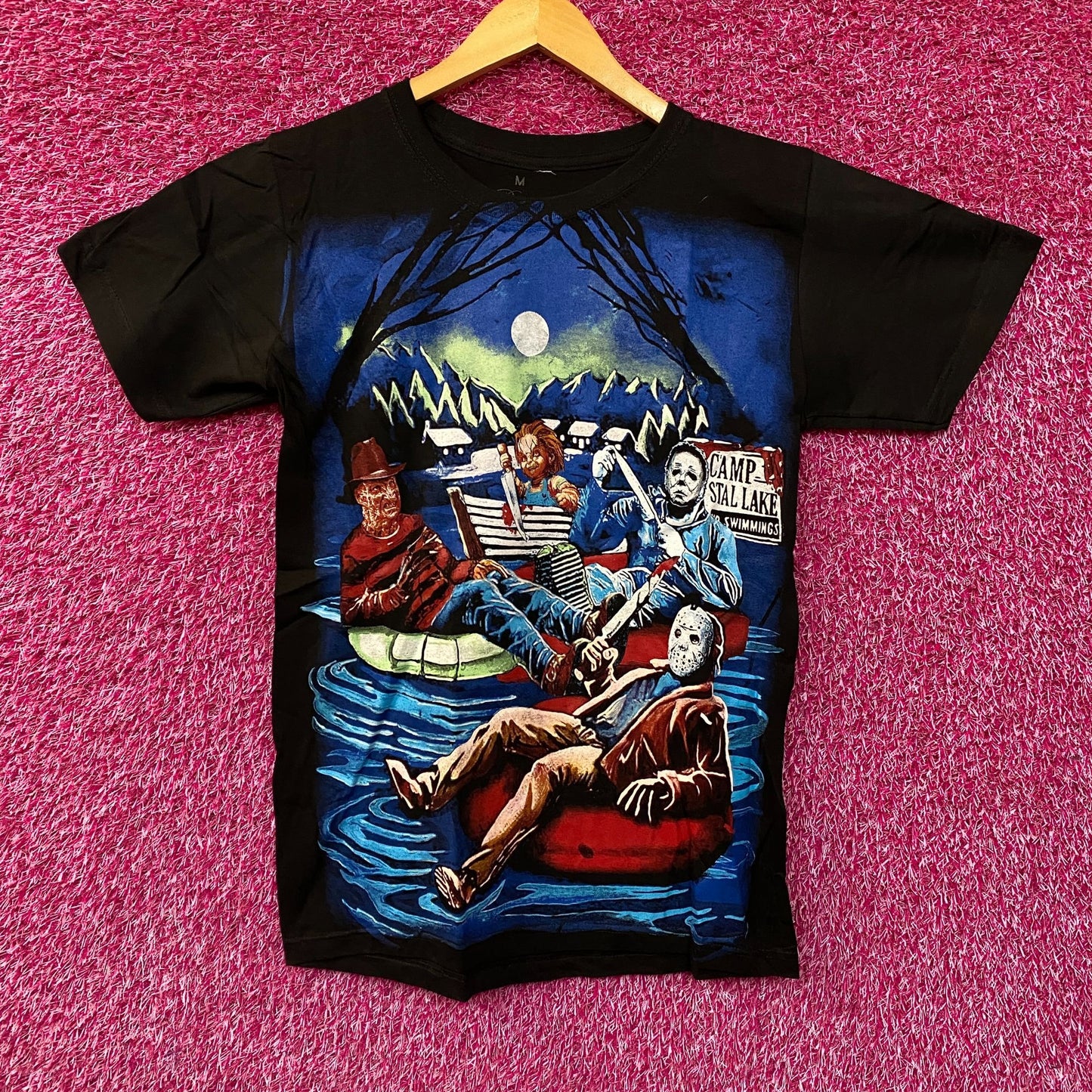 Camp Grystal Lake Swimming Horror Villains T-shirt Medium