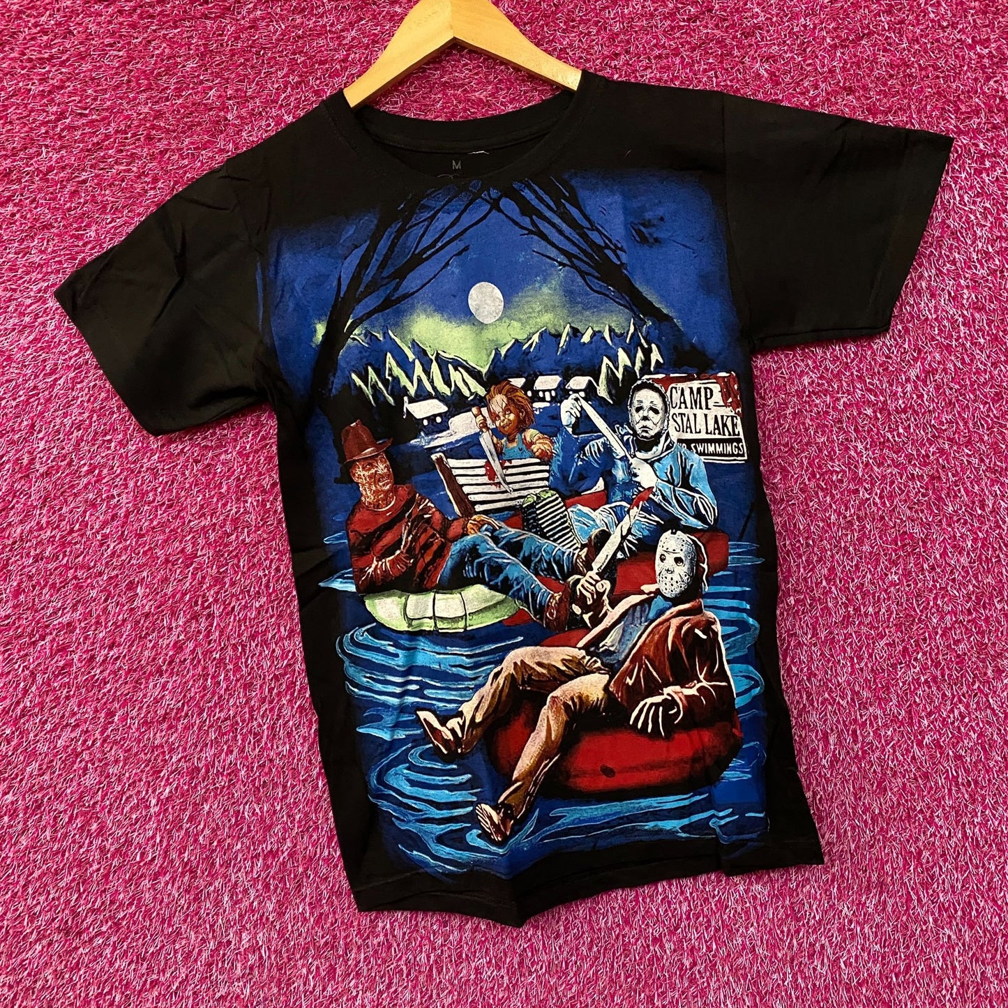 Camp Grystal Lake Swimming Horror Villains T-shirt Medium