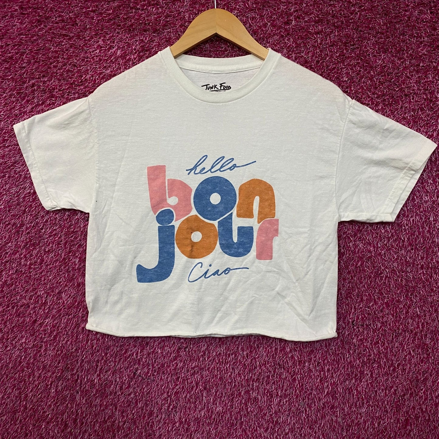 Junk Food Clothing Bonjour Ciao Crop Graphic Tee Small