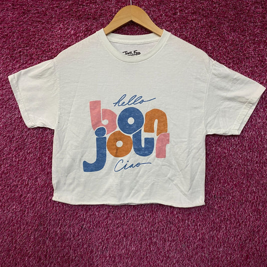 Junk Food Clothing Bonjour Ciao Crop Graphic Tee Small