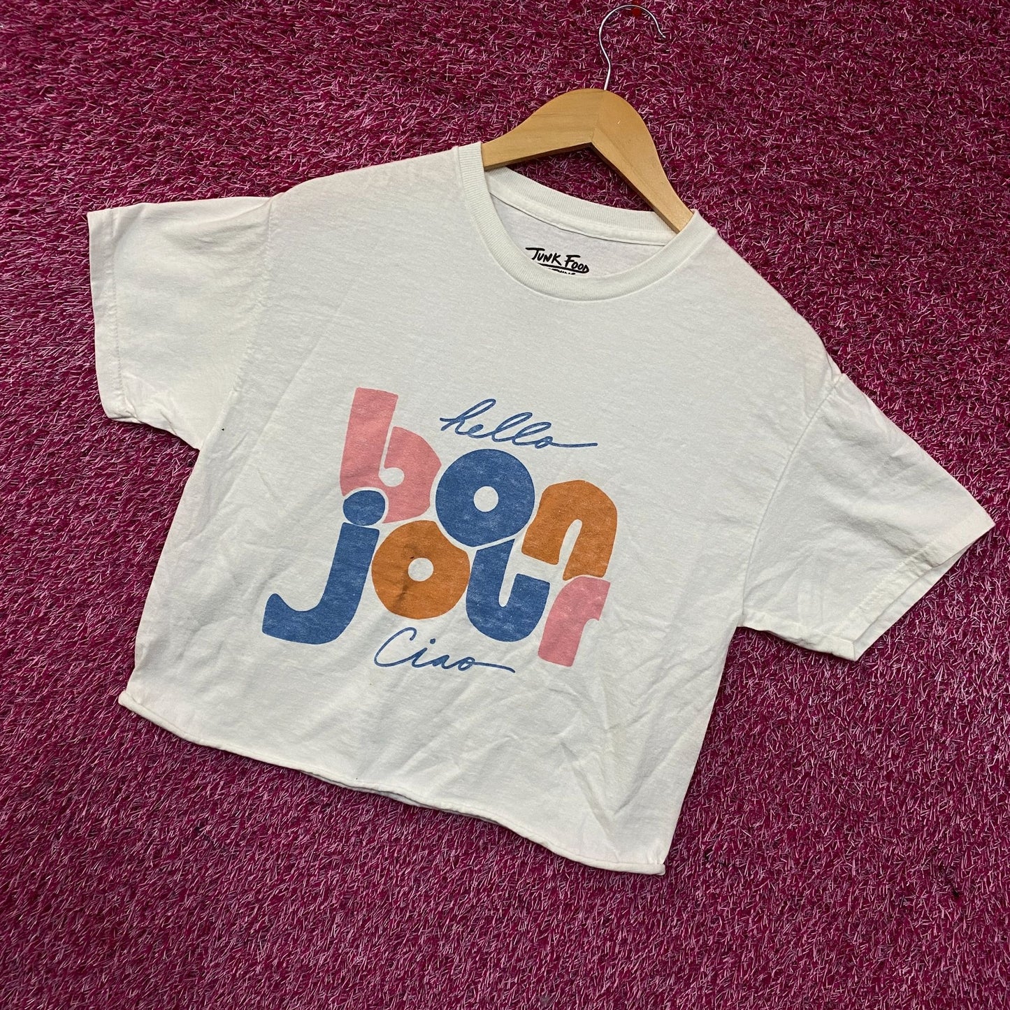 Junk Food Clothing Bonjour Ciao Crop Graphic Tee Small
