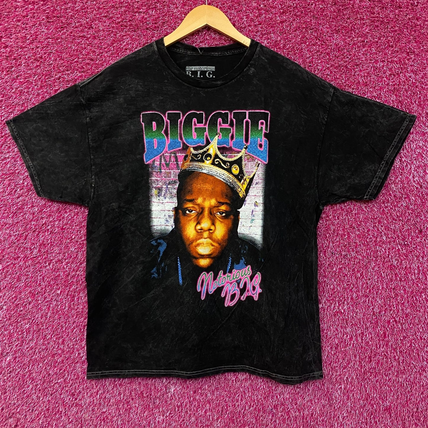 Biggie Smalls Crown King of New York Graphic Mineral Wash T-Shirt XL