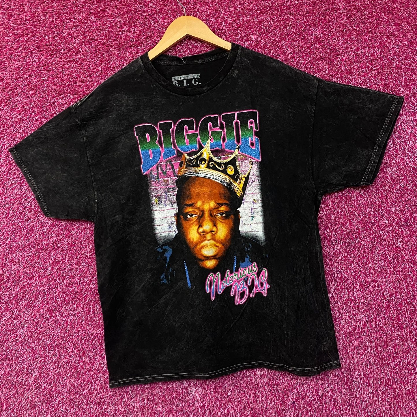 Biggie Smalls Crown King of New York Graphic Mineral Wash T-Shirt XL