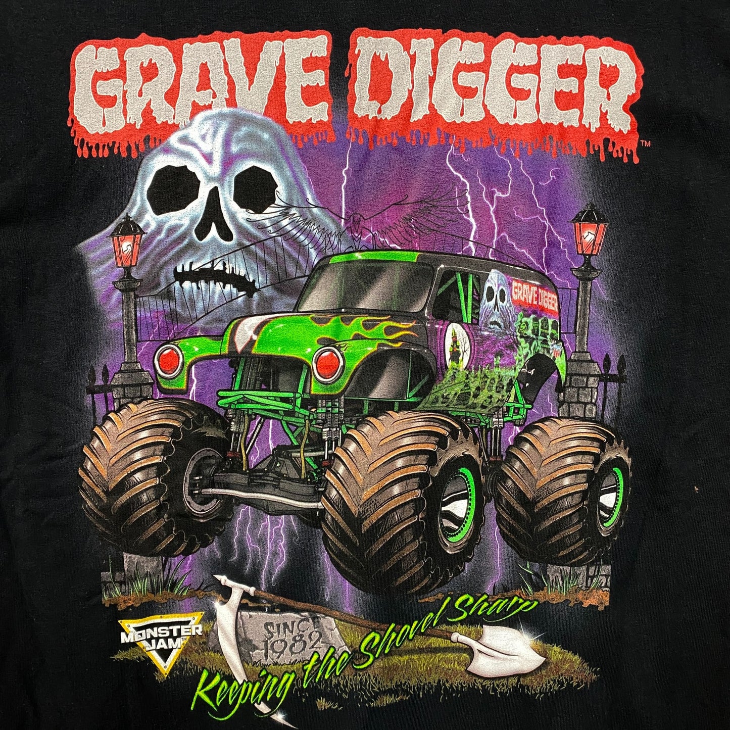 Monster Jam Grave Digger Keeping The Shovel Sharp Graphic T-Shirt Medium