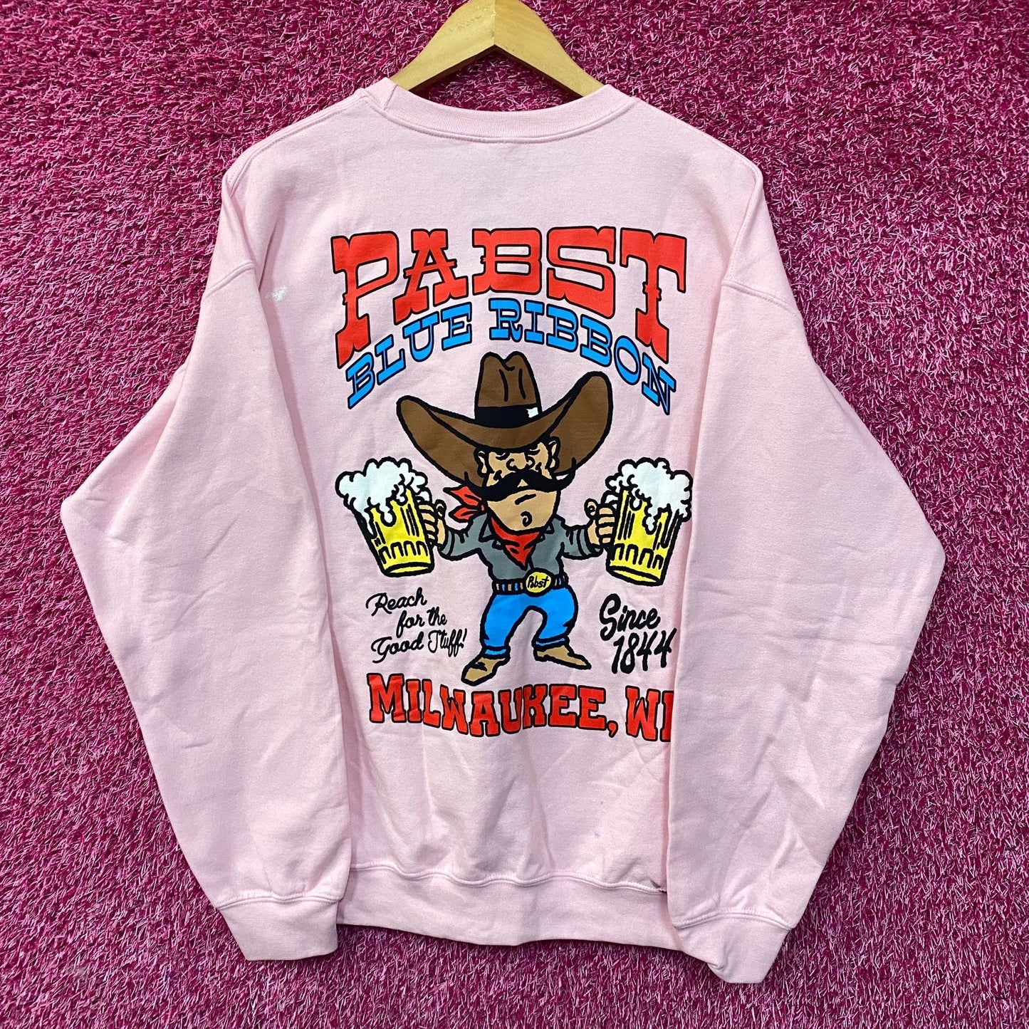 Pabst Blue Ribbon Reach For The Good Stuff Crewneck Large
