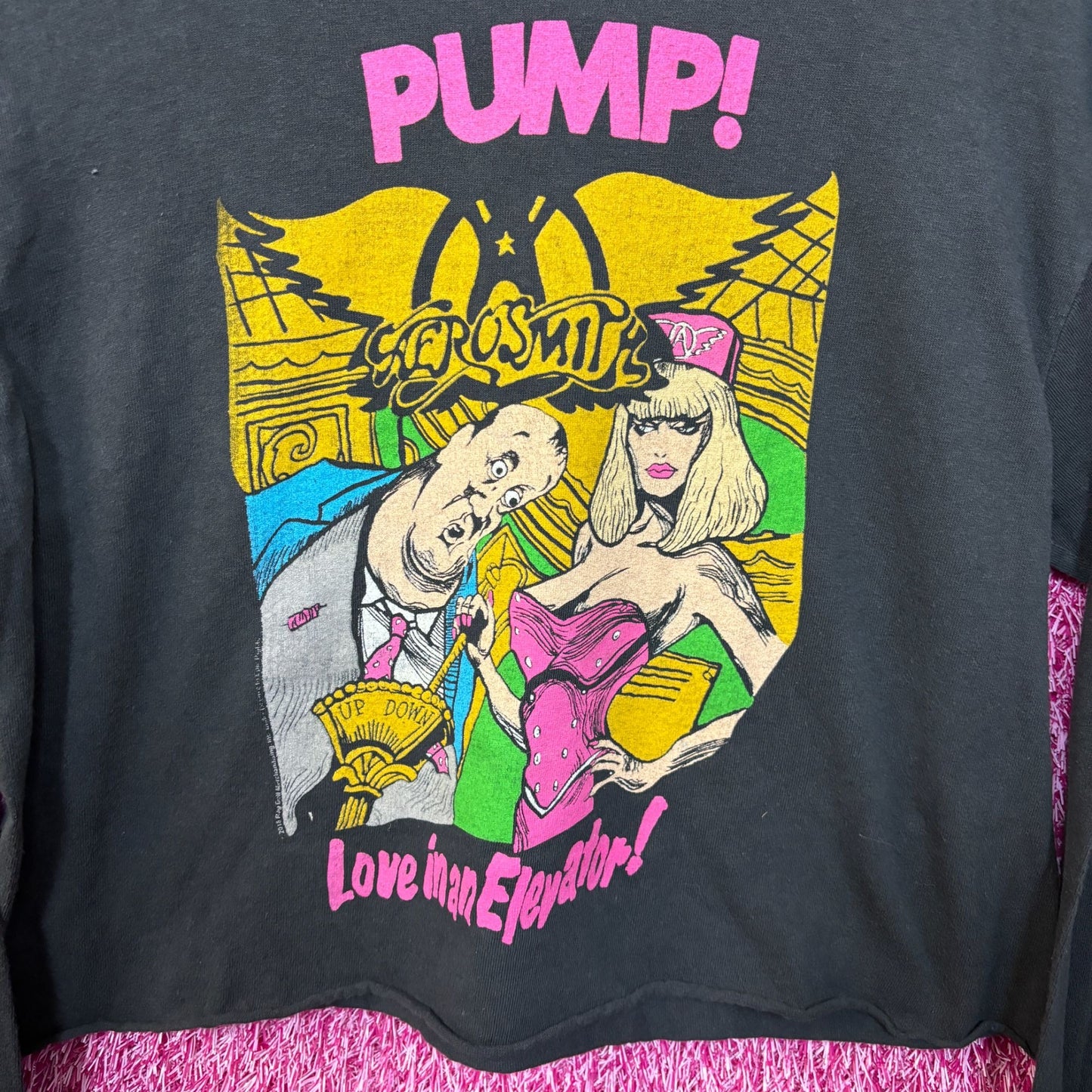 Aerosmith Pump Love in an Elevator Glam Metal Long Sleeve Crop Top S