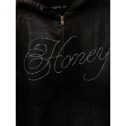 Troye Sivan Honey Rhinestone Spell-Out Pop Zip-Up Hoodie Small