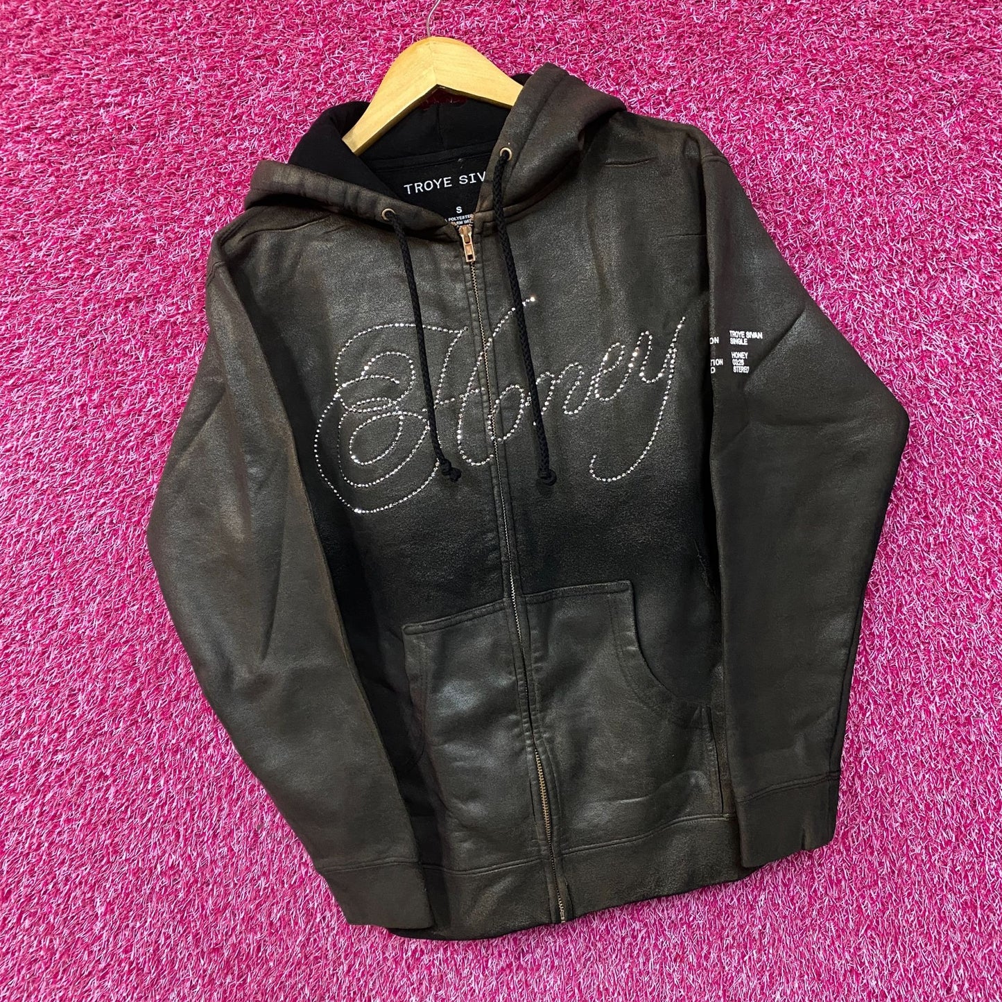 Troye Sivan Honey Rhinestone Spell-Out Pop Zip-Up Hoodie Small