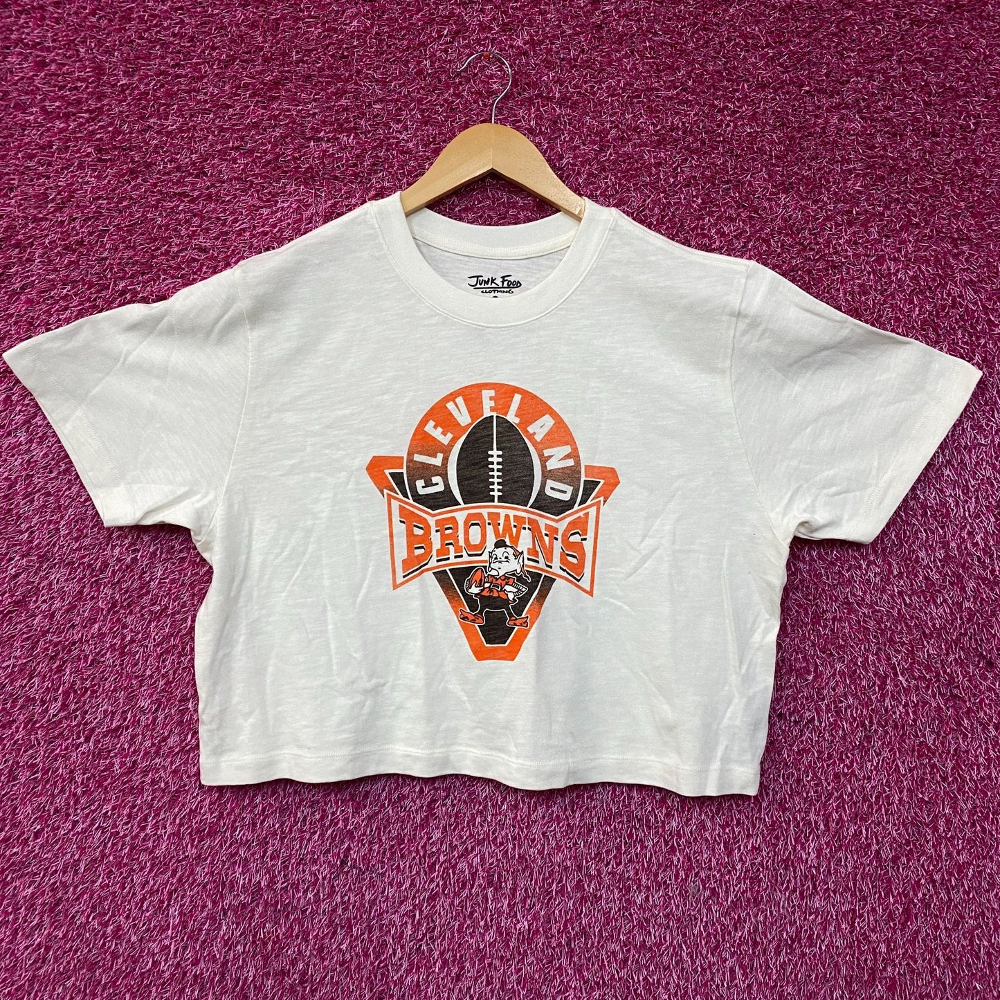 Junk Food Clothing Women's NFL Cleveland Browns Mock Neck Crop Tee XL