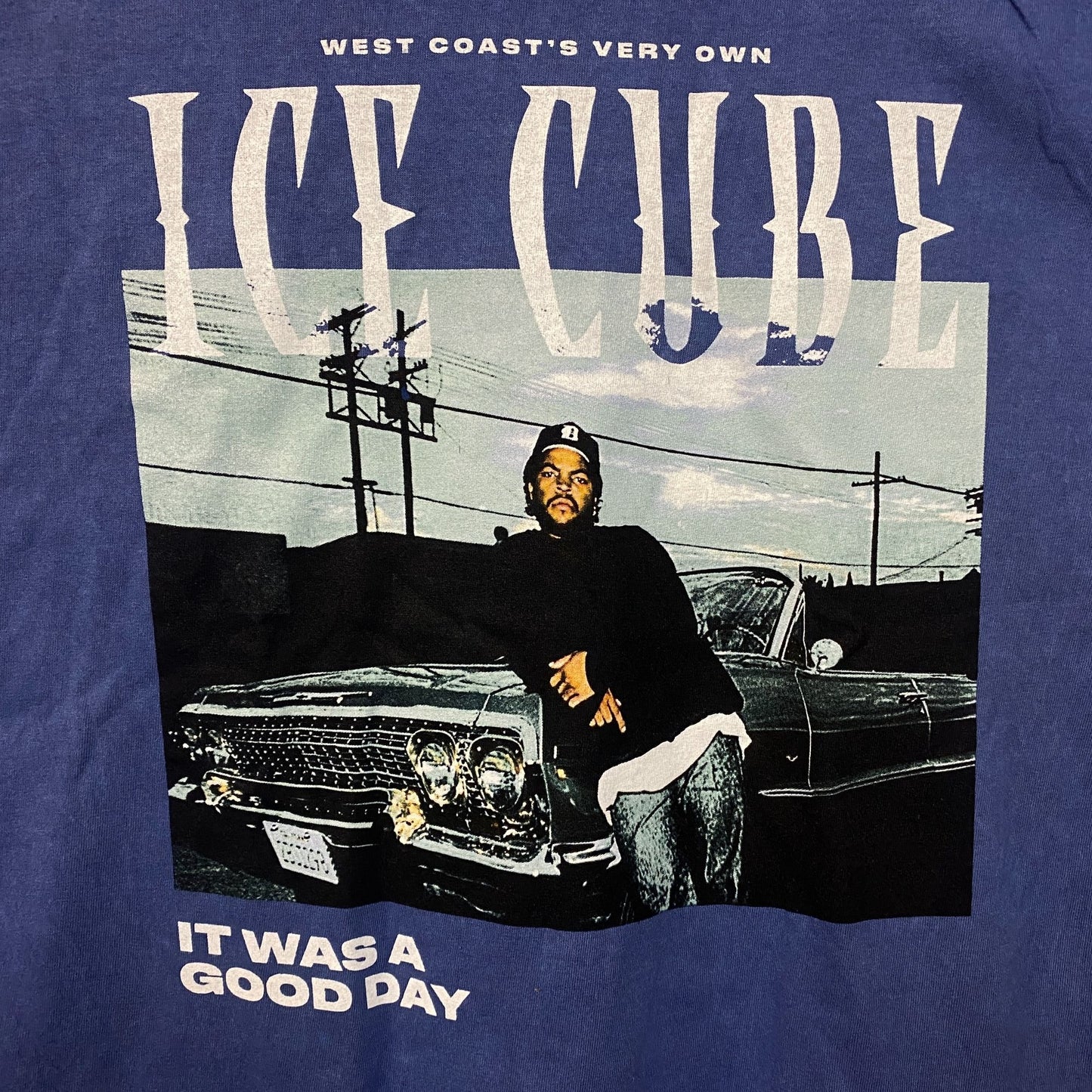 Ice Cube West Coast Good Day Portrait Acid Wash Blue Graphic T-Shirt XL