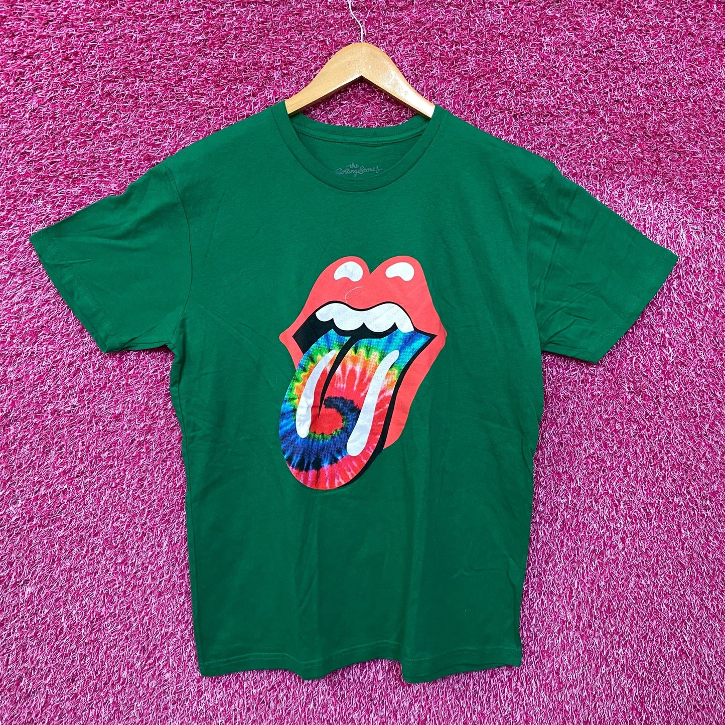The Rolling Stones Green Tie dye Hot Lips Tshirt size Large