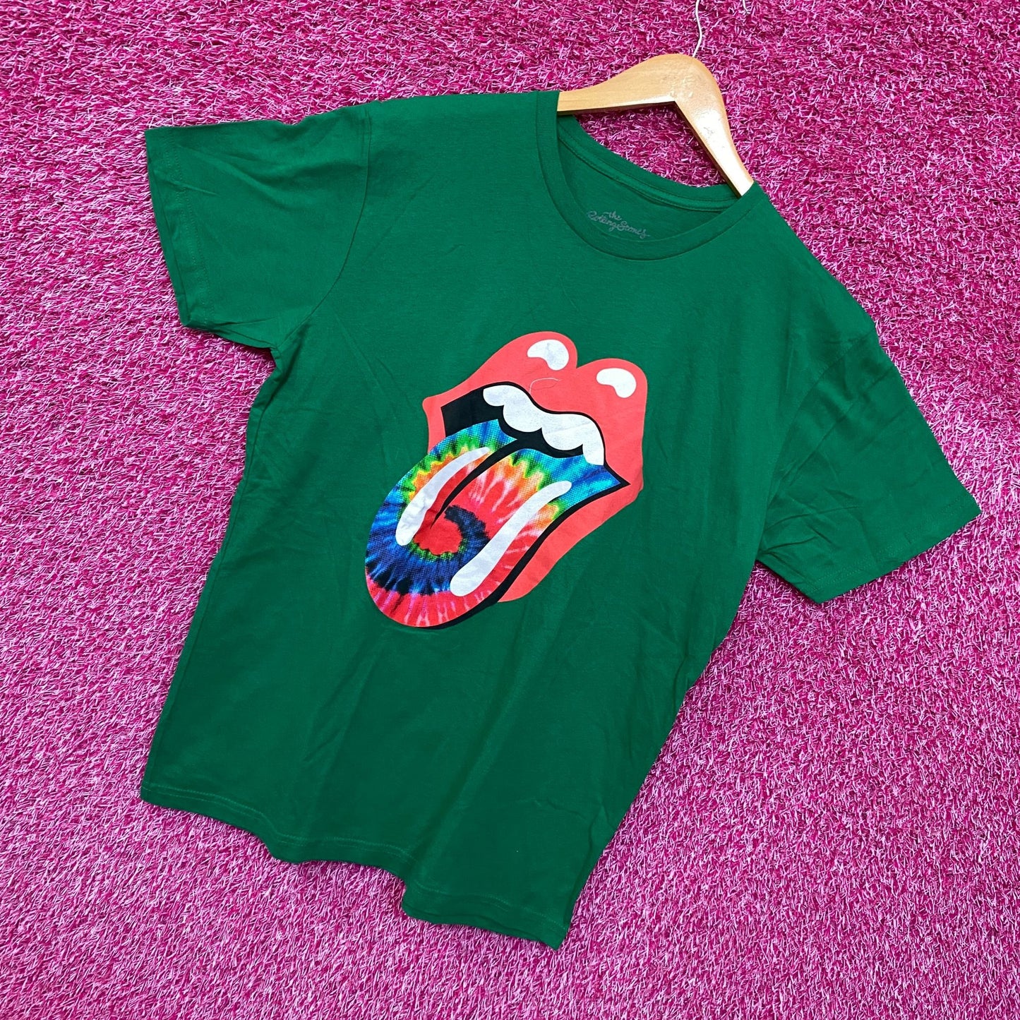 The Rolling Stones Green Tie dye Hot Lips Tshirt size Large