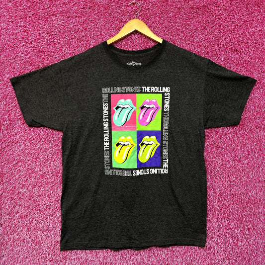 The Rolling Stones Multi Spell-Out Pop Art Hot Lips Rock Tee L