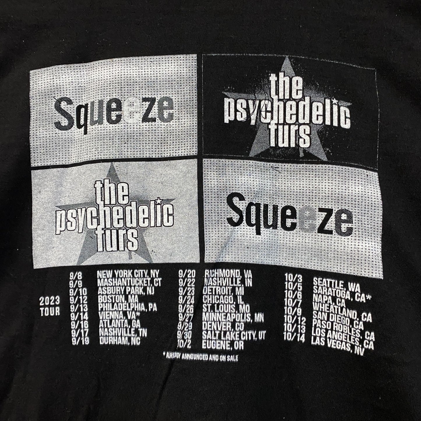 Squeeze & Psychedelic Furs Co-Headline US Tour Rock Tee M