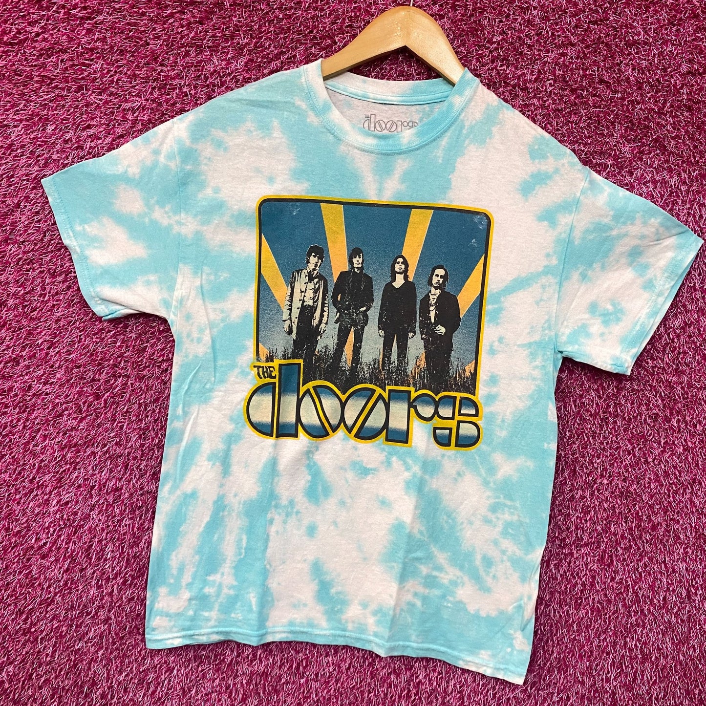 The Doors Waiting For The Sun Album Cover Tie Dye Baby Blue T-Shirt Medium
