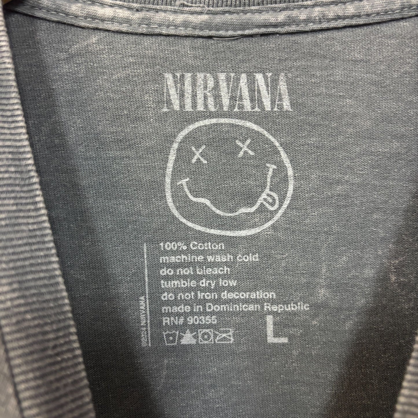Nirvana Nevermind Smiley Face mineral wash tshirt size large