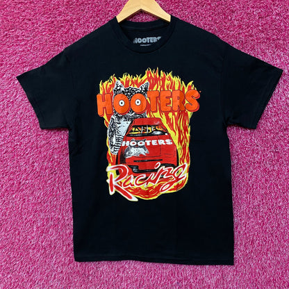 Hooters Flaming Racing Car Graphic T-Shirt Medium