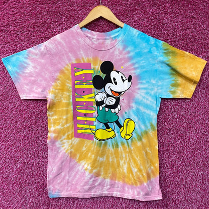 Disney's Mickey Mouse Vertical Rainbow Name Tie Dye Graphic Tee Small