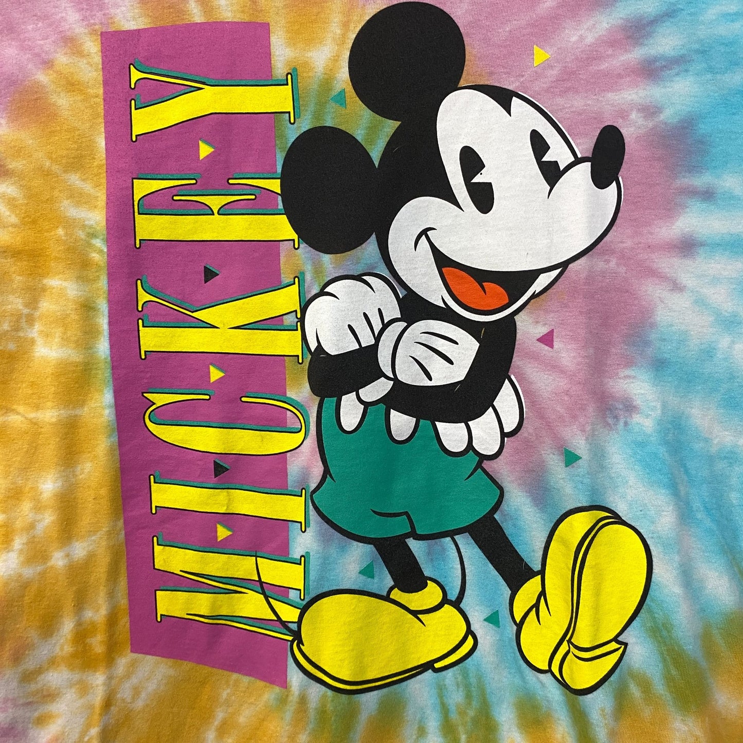 Disney's Mickey Mouse Vertical Rainbow Name Tie Dye Graphic Tee Small