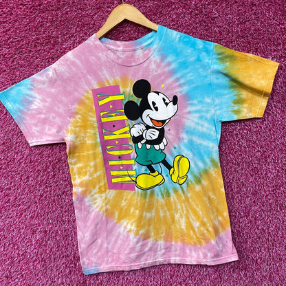 Disney's Mickey Mouse Vertical Rainbow Name Tie Dye Graphic Tee Small