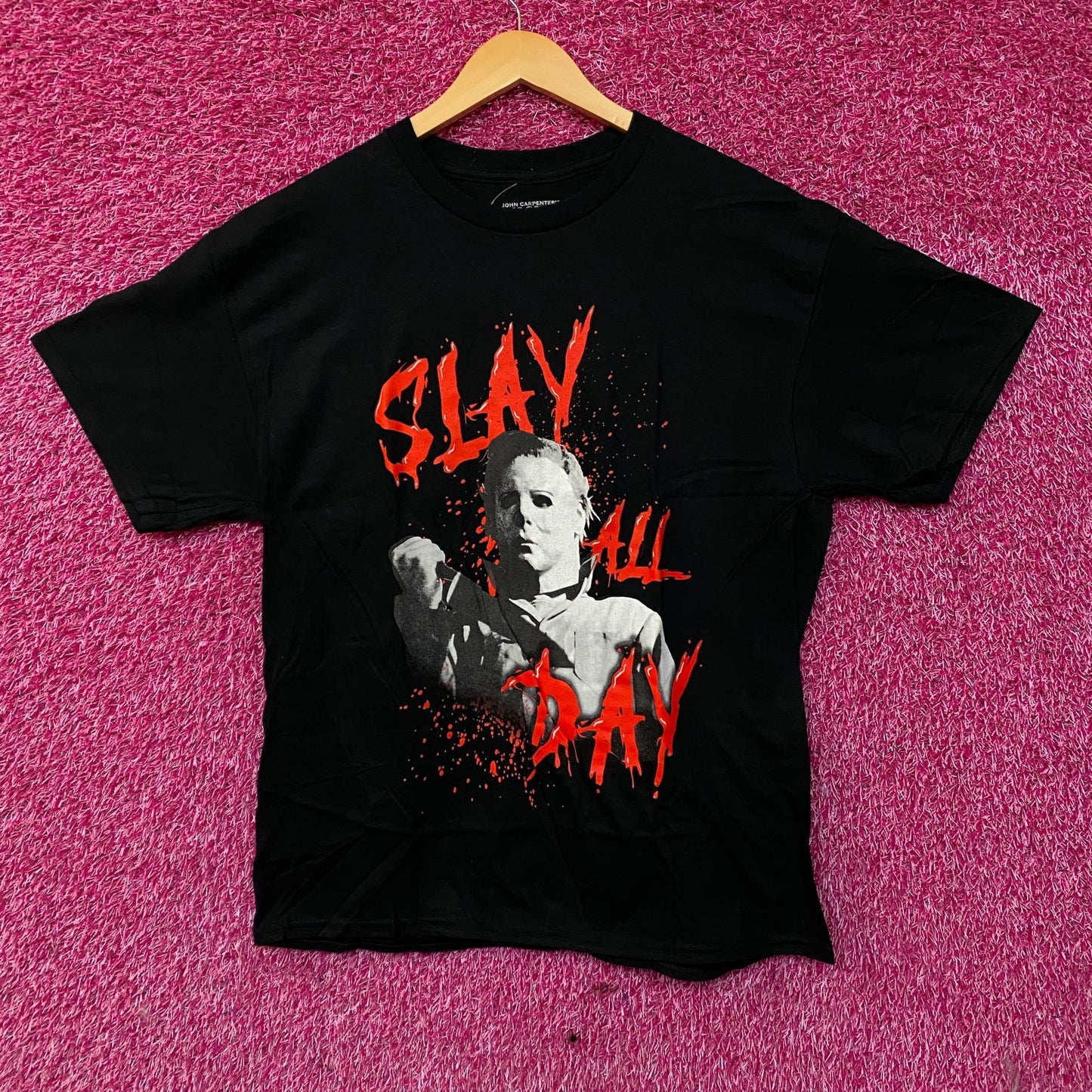 John Carpenter's Halloween Michael Myers Slay All Day Horror Tshirt size Large .