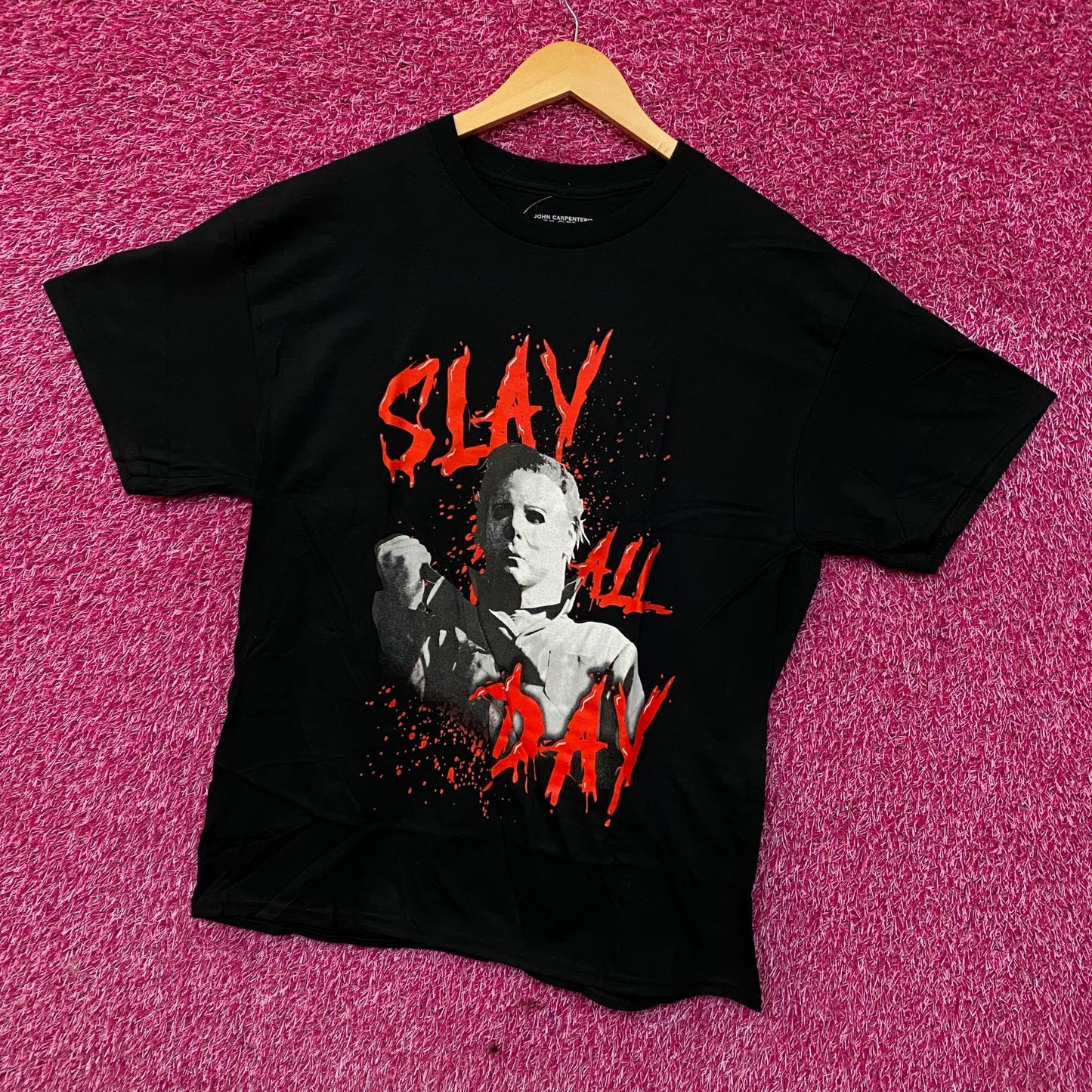 John Carpenter's Halloween Michael Myers Slay All Day Horror Tshirt size Large .