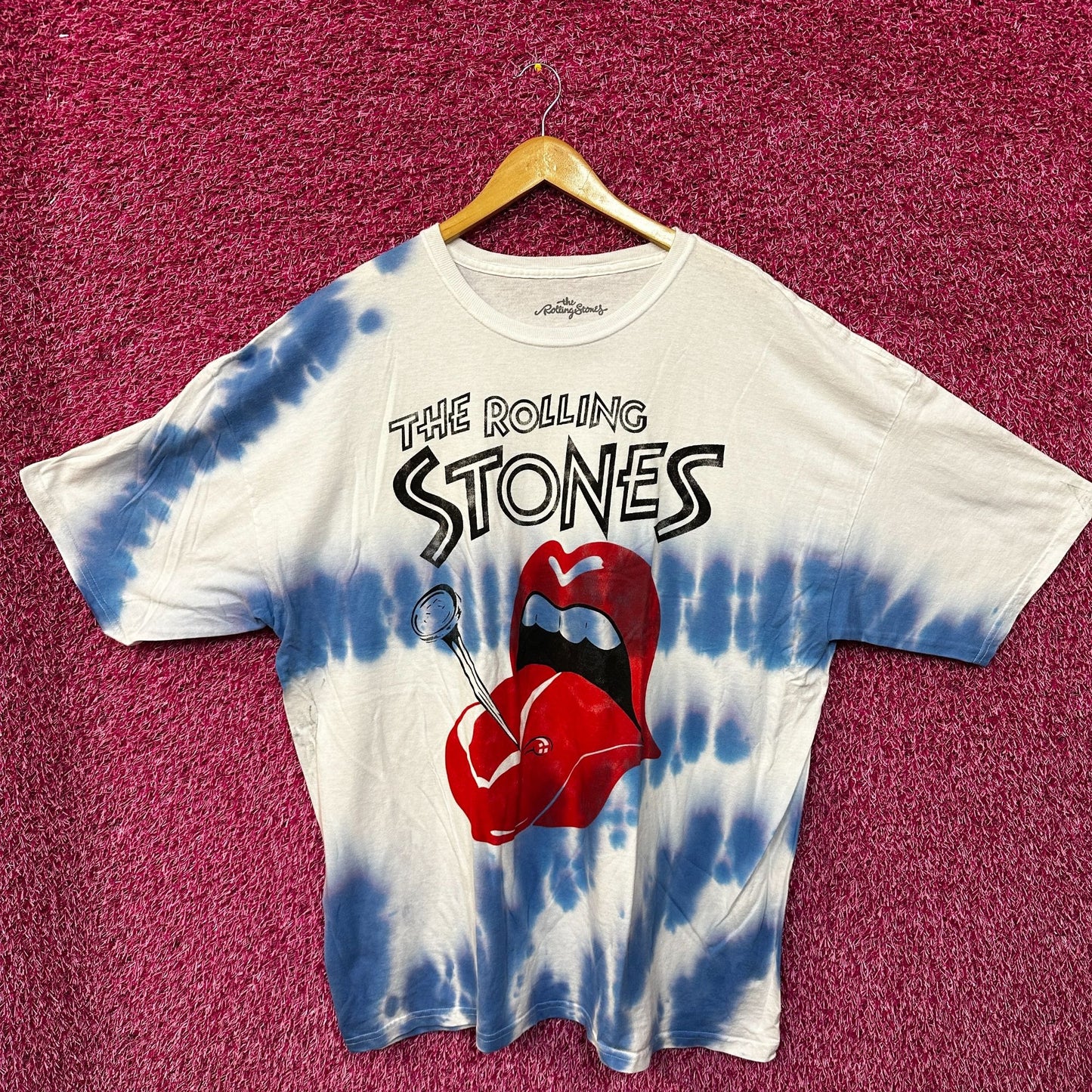 The Rolling Stones Nailed Hot Lips Blue Tie Dye 2x