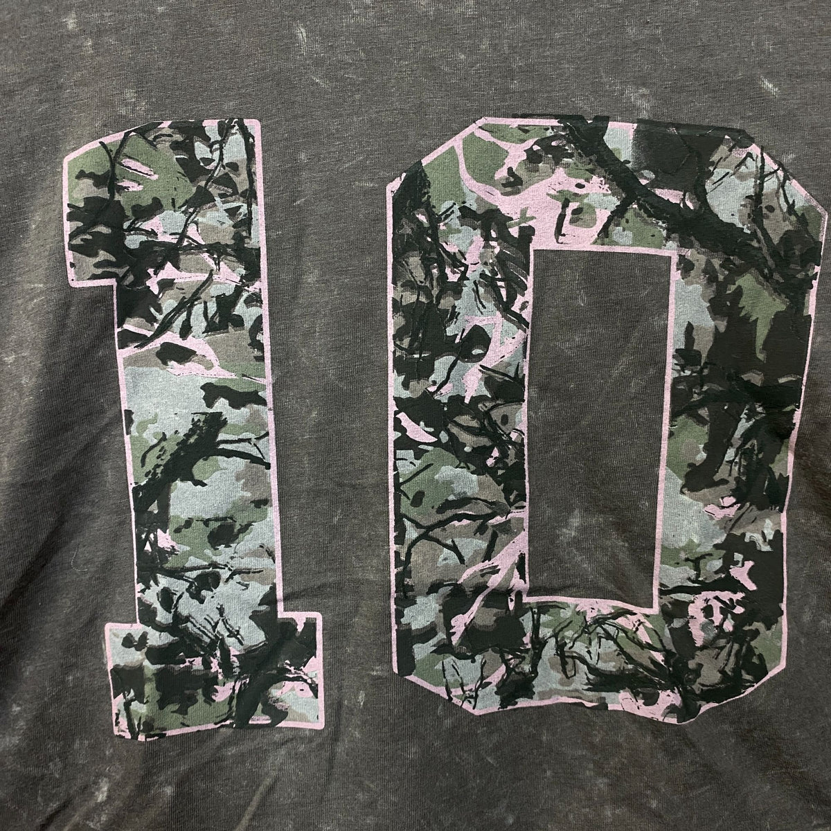Rebellious One Grey Pink Camo Varsity Number 10 Mineral Wash Crop T-Shirt Medium