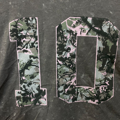 Rebellious One Grey Pink Camo Varsity Number 10 Mineral Wash Crop T-Shirt Medium