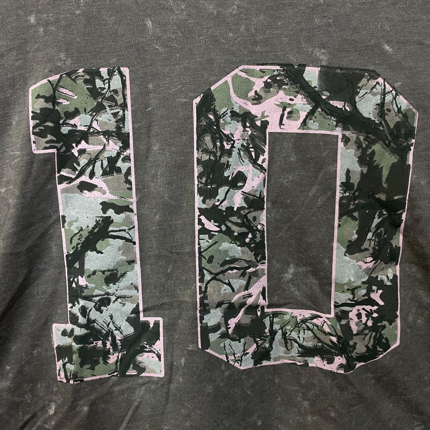 Rebellious One Grey Pink Camo Varsity Number 10 Mineral Wash Crop T-Shirt Medium