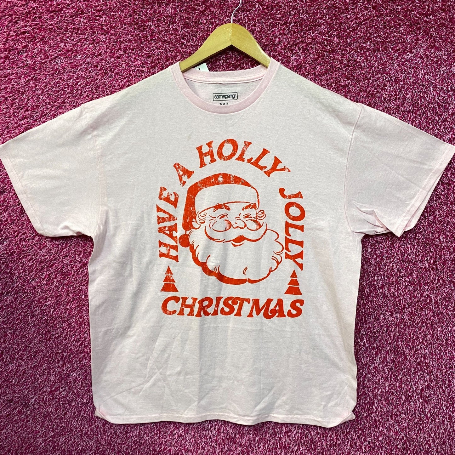 Santa Claus Jolly Christmas Vintage Style Pink T-Shirt XL
