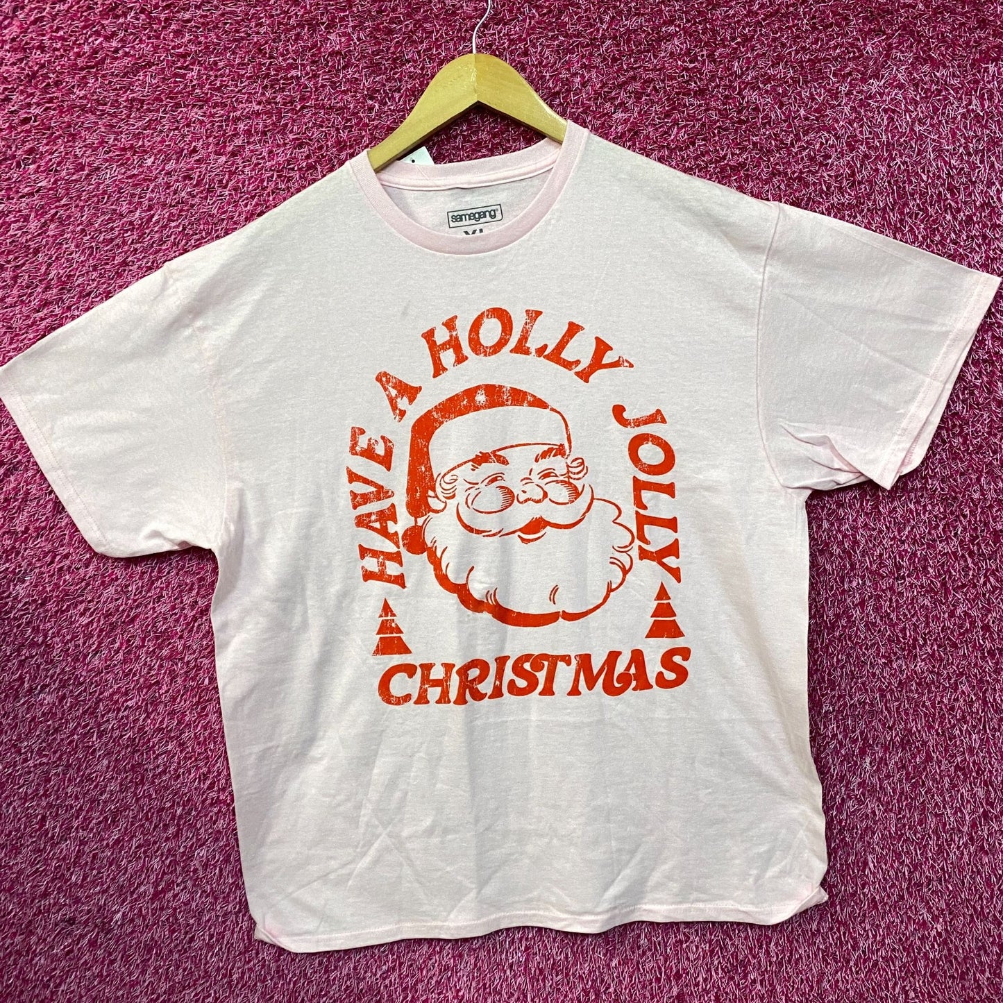 Santa Claus Jolly Christmas Vintage Style Pink T-Shirt XL