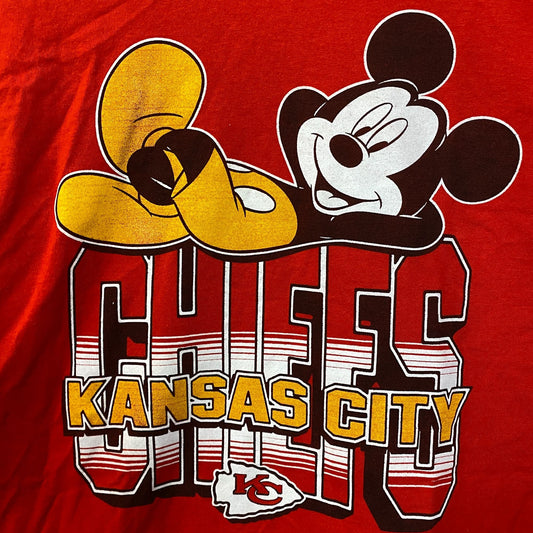 Junk Food x NFL Disney Mickey Mouse Kick Back Kansas City Chiefs Shirt Large