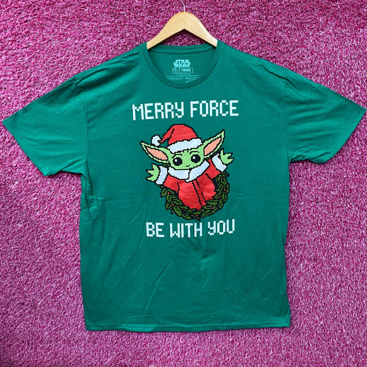 Star Wars The Mandalorian Santa Grogu Christmas Merry Force Be With You Green T-Shirt XL