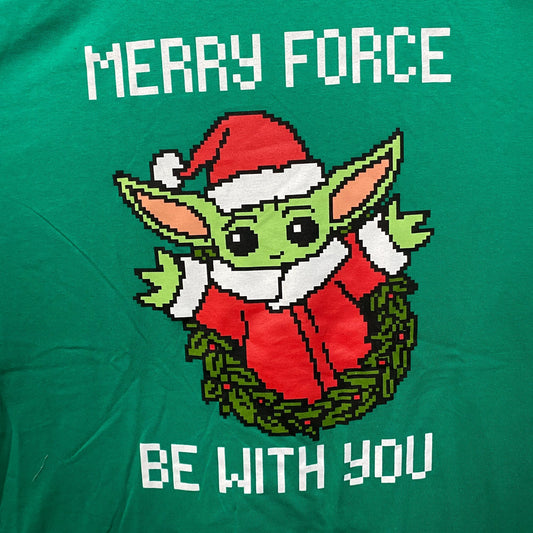 Star Wars The Mandalorian Santa Grogu Christmas Merry Force Be With You Green T-Shirt XL