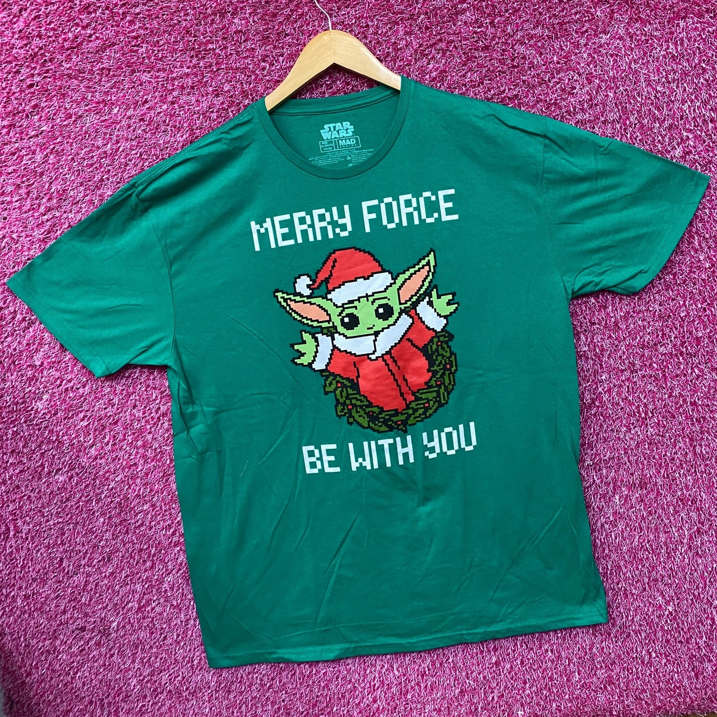 Star Wars The Mandalorian Santa Grogu Christmas Merry Force Be With You Green T-Shirt XL