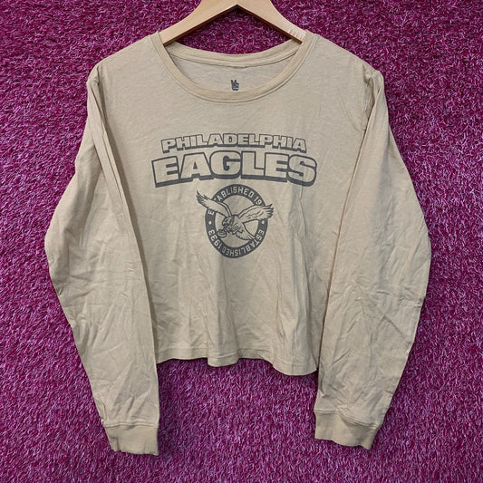 Junk Food Clothing Philadelphia Eagles Women's Brown Cropped Long-Sleeve Tee Small